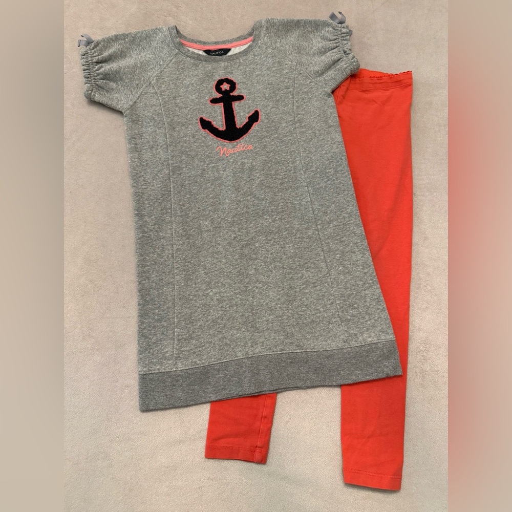 Nautica Girls Dress Size 6 + Tea Collection Leggings Size 6 Bundle Anchor Outfit